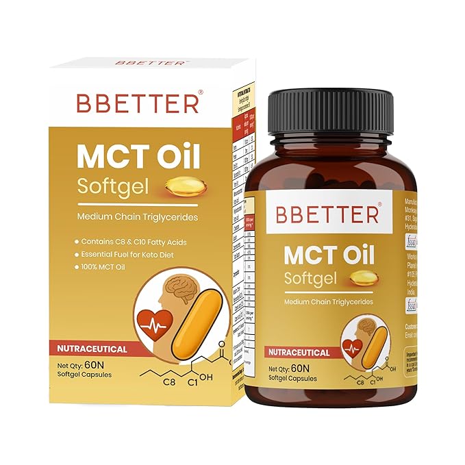 BBETTER MCT Oil Softgels | 1000mg Per Serving With Capric Acid &amp; Caprylic Acid | Helps Support Energy, Metabolism &amp; Brain Function | Supports Gut Health | Keto &amp; Paleo Friendly | 60 Softgels