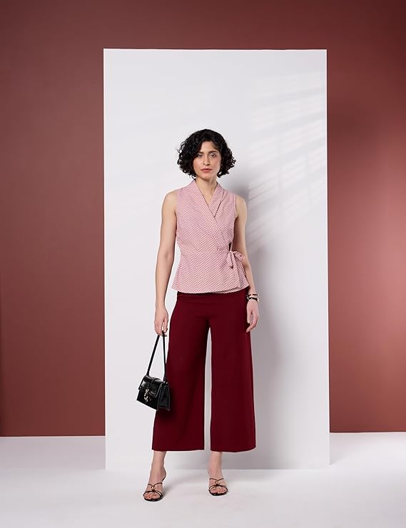 Symbol Premium Women Solid Sleeveless Wrap Top (Regular Fit | Desk-to-Dinner) (Available in Plus Sizes)