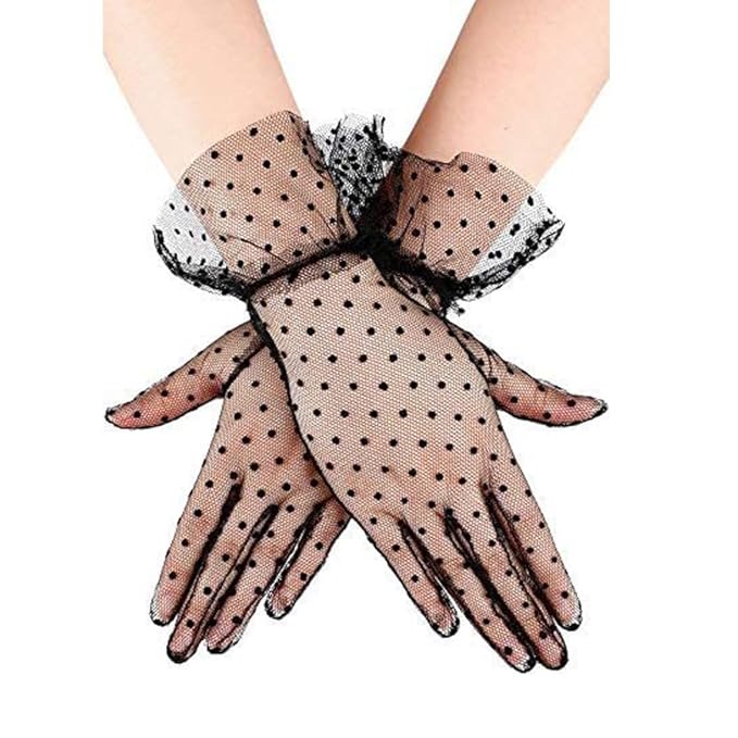 YUPPIN Girl Short Lace Gloves Polka Dots Soft Tulle women accessory opera Party hand Gloves for Costume