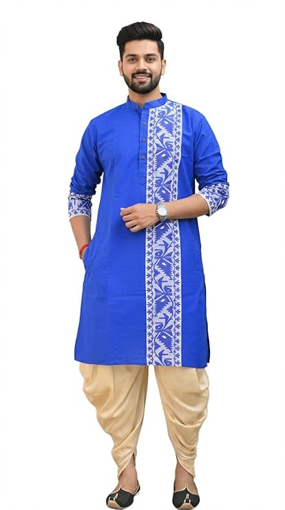 Pure Cotton Men Jamdani Kurta Punjabi, Traditional Ethnic Wear for Party, Puja, Festival, Wedding, Available in M L XL XXL Sizes