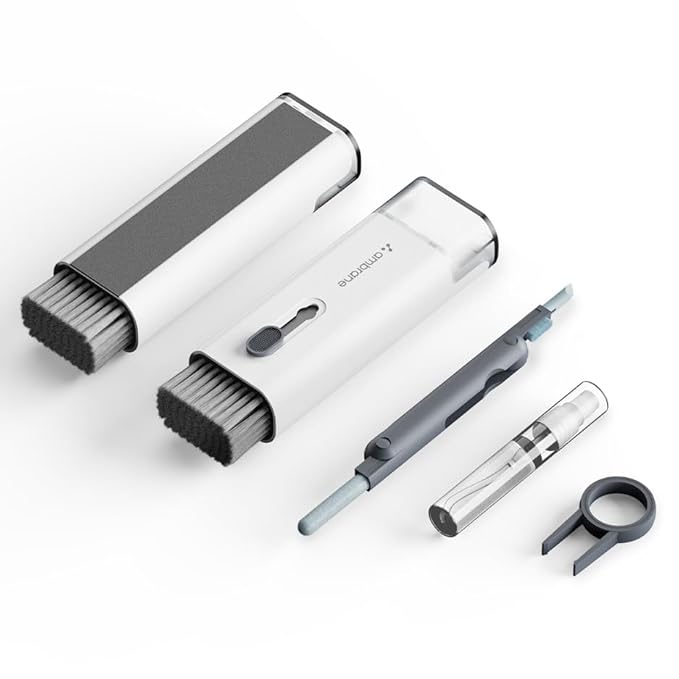 Ambrane 7-in-1 Cleaning Kit | All-in-One Keyboard Cleaning Kit with Brush &amp; Cleaner for Bluetooth, AirPods, Laptop, Tablet, Phone, iPad, Smartwatch, MacBook, Earbuds &amp; PC Accessories (ACK-02 White)