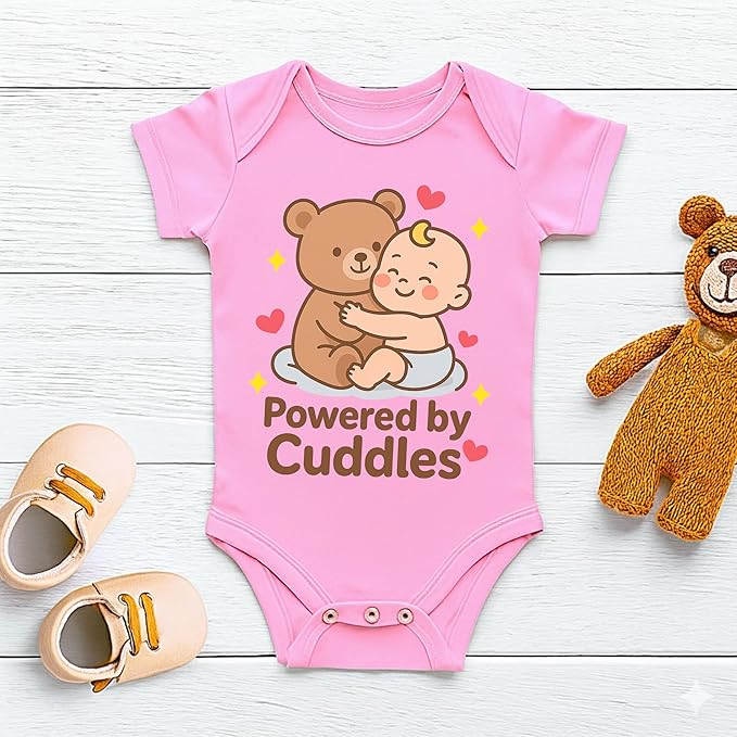 Lillypupp Pure Cotton New Born Baby Romper Bodysuit - Powered by Cuddles Quote For Baby Boy Girl Dress.