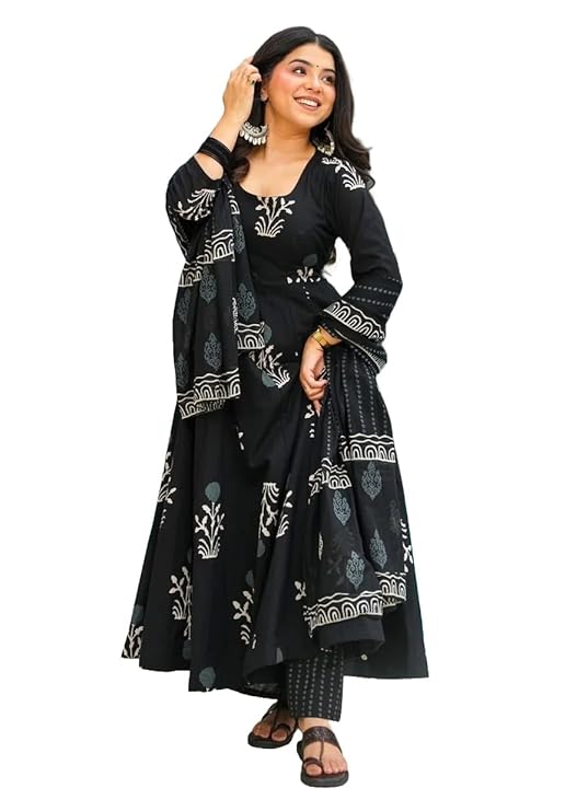 KLOSIA Women Rayon Printed Anarkali Kurta and Pant with Dupatta Set