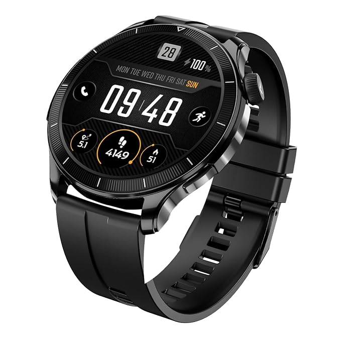 Boat Chrome Eon, 1.43” (3.63 cm) AMOLED Display, AI Coach Health Insights,Advanced S1 Processor,Auto Heart Rate, HRV,VO2 Max, Stress, TBT Navigation, IP68, Smart Watch for Men &amp; Women (Active Black)