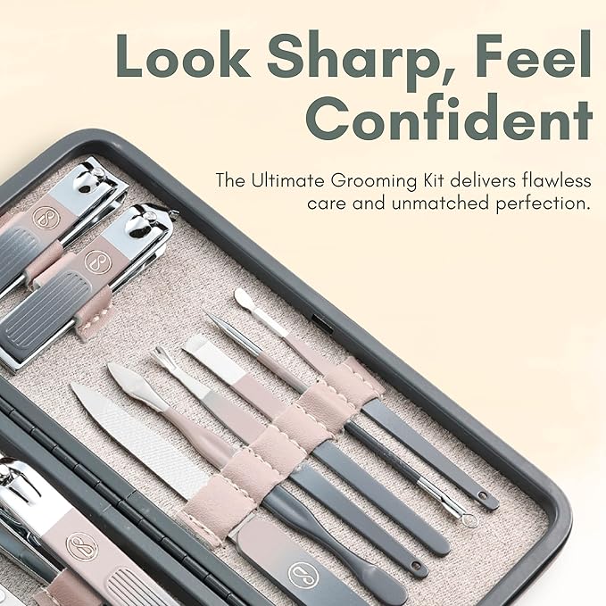 Beauté Secrets 12 in 1 Nail Cutter Set | Manicure Pedicure Kit for Women Men | Grooming Kit with Nail Clippers | Nail Art Kit | Nail Cutter for Men Pink