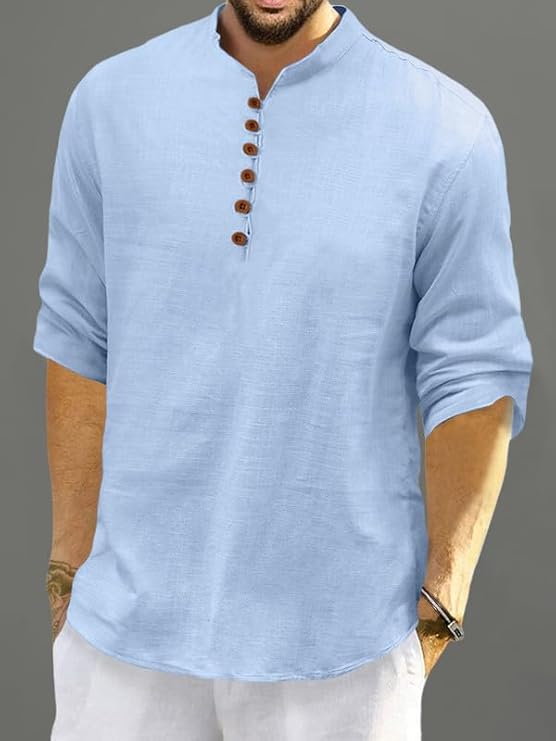 ROYALSCOUT Men Cotton Polyester Blend Solid Regular Fit Full Sleeve Short Kurta | Ethnic, Lightweight Summer Kurta for Daily Occasion Use