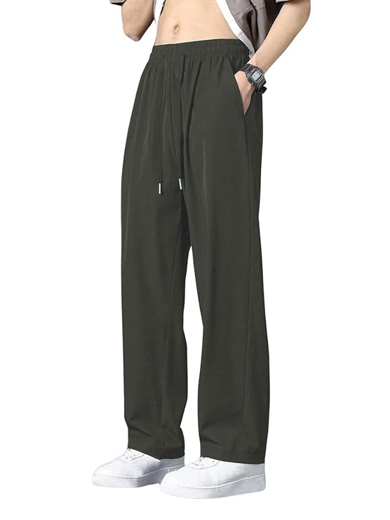 GRECIILOOKS Lycra Track Pants for Men – Stretchable Loose Fit Gym Joggers | Korean Style Workout Pants with Trendy Gym Streetwear Bottoms with Utility Pockets