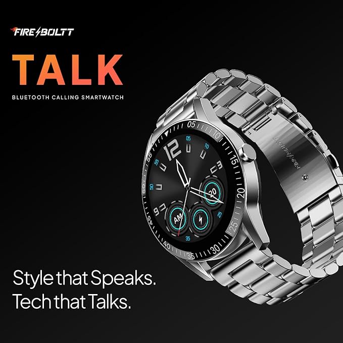 Fire-Boltt Talk Round Smart Watch 1.39″ TFT Display with Bluetooth Calling, Dual Button, Voice Assistance, SPO₂ Heart Rate Monitor, 120+ Sports Modes, Metal Smartwatch for Men Women - Silver
