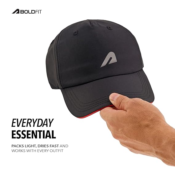 Boldfit Head Caps for Men Unisex Mens Caps with Adjustable Strap in Summer for Men Caps Men for All Sports Cap for Girls caps Gym Caps for Men Women Cap Sports Caps for Men Black Red