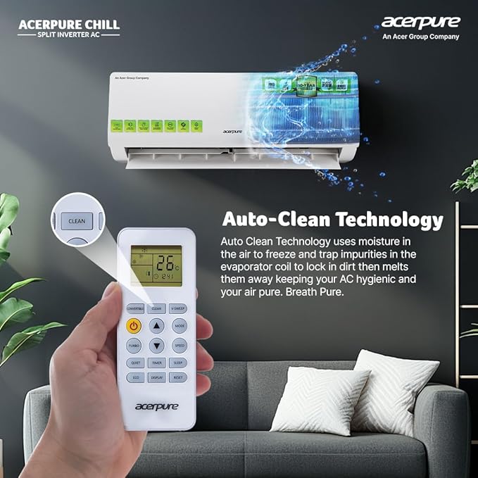 Acerpure Chill Inverter Split Air Conditioner 1 ton 3 star, 4 in 1 convertible design, Anti-virus Filter, Blue Fin Technology Air Conditioner (White)