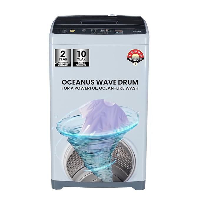 Haier 6 kg 5 Star Oceanus Wave Drum Washing Machine Fully Automatic Top Load (HWM60-AE, Moonlight Silver)