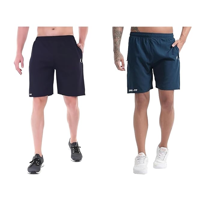 BLUE STAR SHARK Athletic Sports Shorts for Men with Zip Pockets and Elastic Waistband Quick Dry Lightweight Activewear Combo