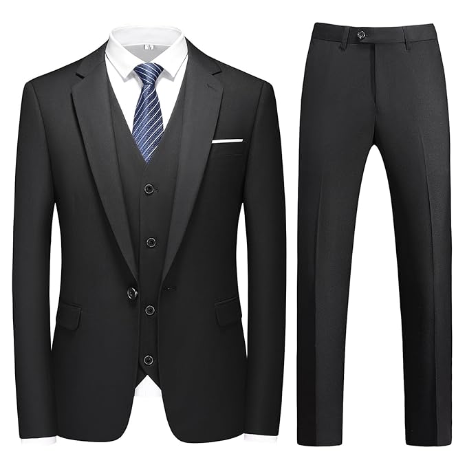 Mens 3 Pieces Suit Business One Button Tuxedo Suit for Men Tuxedo Classic Blazer Waistcoat Trousers Set