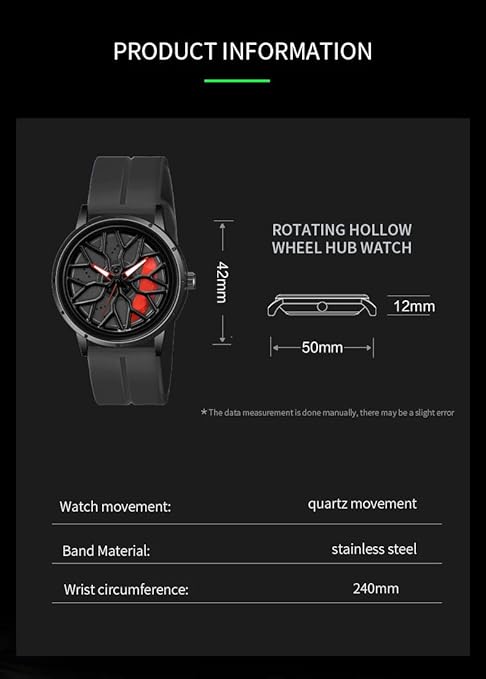 Shocknshop RevolveX Rotating Hollow Wheel Hub Creative Fashion Analog Silicone Magnetic Strap Wrist Watch for Men Boys
