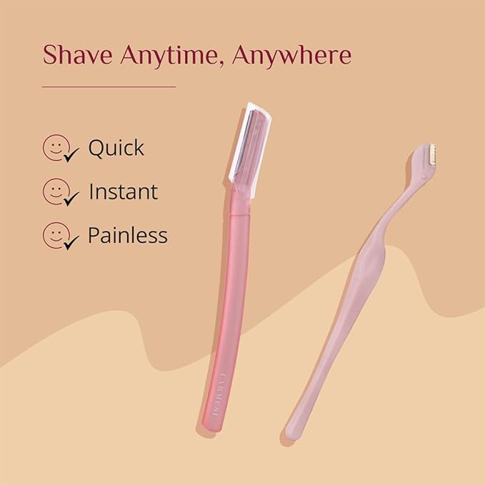 Carmesi Womens Face Hair Removal Combo | 1 Face Razor, 1 Eyebrow Razor, 1 Facial Shaving Balm | Instant Painless Hair Removal | For Eyebrows, Upper Lip, Forehead, Peach Fuzz, Chin and Sideburns.