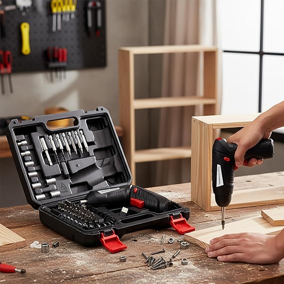 HomeEssentials 47-in-1 Wireless Electric Screwdriver Drill Kit – Rechargeable Power Driver with LED Light, Torque Control Magnetic Bits – Compact Cordless Tool Set for Home, Office DIY Projects