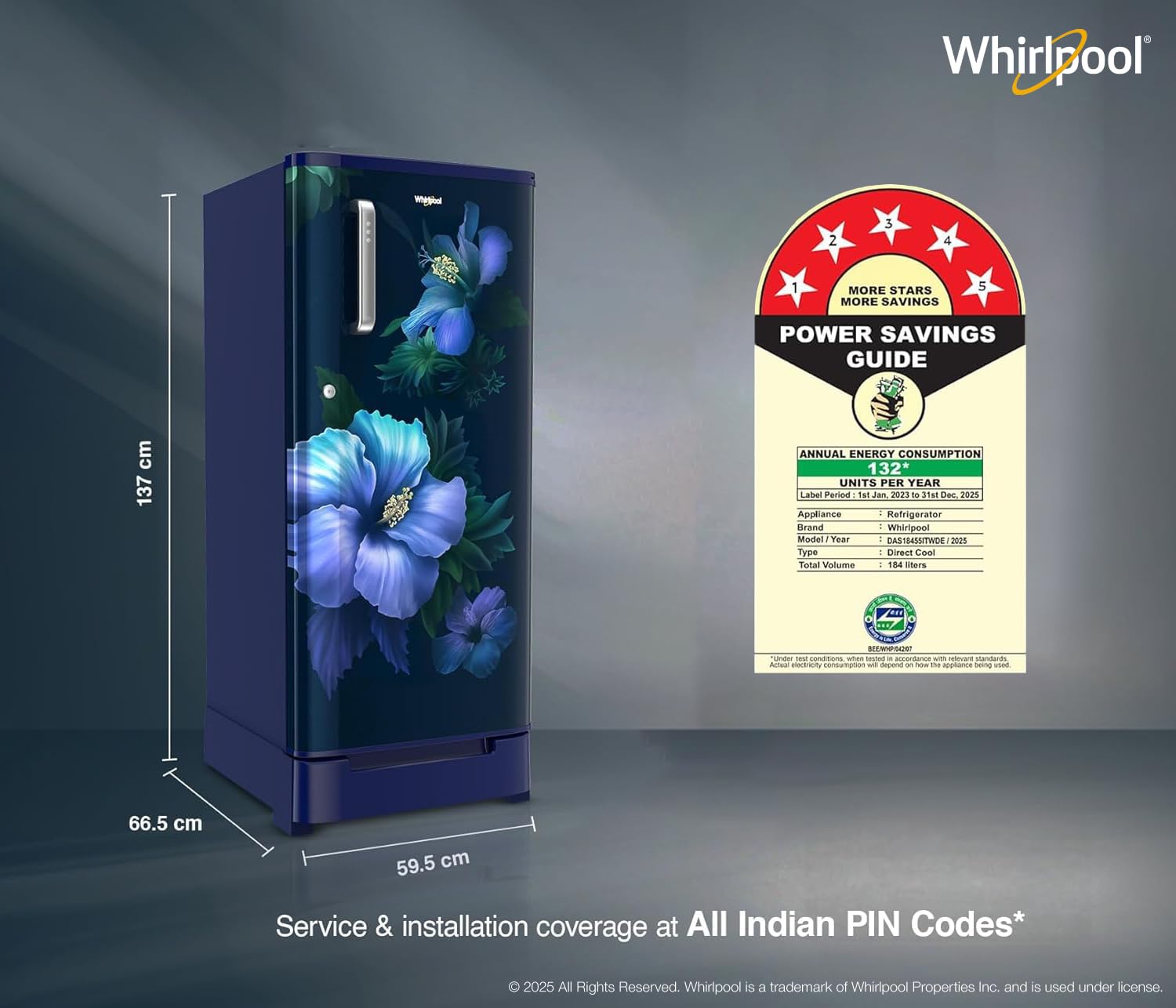 Whirlpool 184 L 5 Star Direct-Cool Single Door Refrigerator with Intellisense Inverter Compressor (205 WDE ROY 5S Inv SAPPHIRE SPRING-Z)