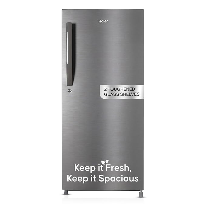 Haier 190L 4 Star Direct Cool Single Door Refrigerator | 3 Toughened Glass Shelves | Fast Ice Making in Just 60 minutes | Large Veg Box| Easy Clean Back (HED-204DS-P, Dazzle Steel)