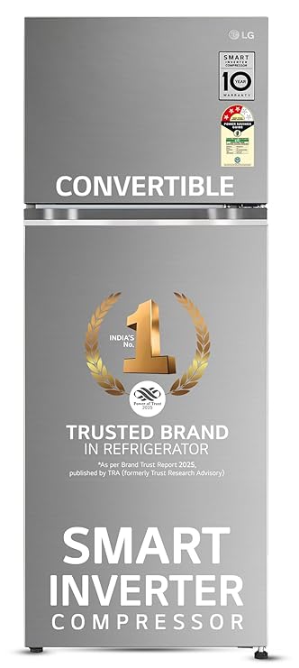 LG 272 L 3 Star Frost-Free Smart Inverter Compressor Double Door Refrigerator (GL-S312SPZX, Shiny Steel, Convertible &amp; Multi Air Flow Cooling)