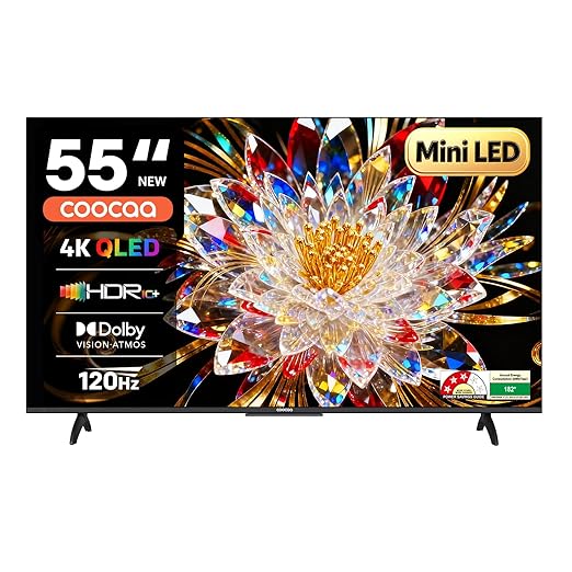 coocaa 138 cm (55 inch) 4K Ultra HD Smart Mini LED Google TV | QLED, HSR 120Hz, VRR, Dolby Vision- Atmos | 55MINI75Q