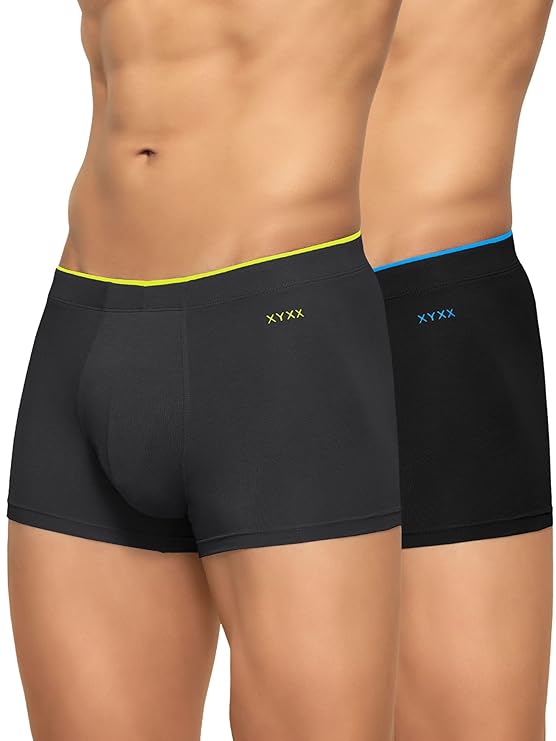 XYXX Mens Uno Micromodal Regular Fit Solid Antimicrobial Trunks with No Marks Waistband (Pack of 2)
