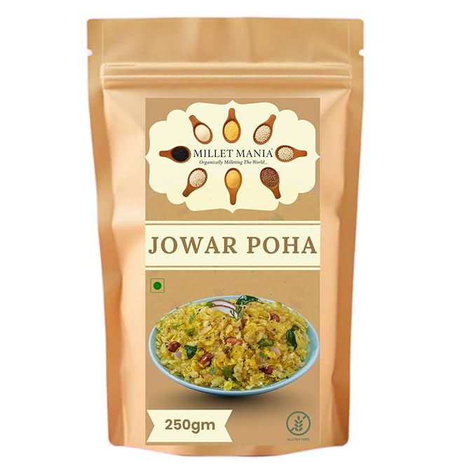 Millet Mania Jowar Millet Poha of Organic Sorghum | High Fiber, Iron-Rich Gluten-Free Breakfast | Maida-Free, Preservative-Free, Easy to Digest | Ideal for Kids, Fitness Healthy Living | 250GM