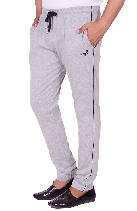 VEGO Mens Regular Fit Pure Cotton Black Plus Size Lower/Track Pants.