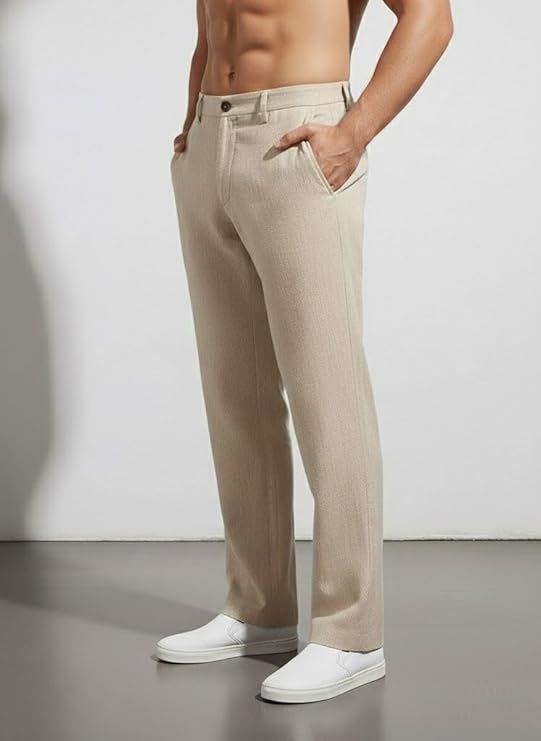 SMOWKLY Casual Trousers for Men |Men’s Regular Fit Straight Pants |Comfortable Stylish Trousers for Men |Soft Fabric Chinos for Everyday Wear, Travel Office |Linen Cotton Bottom Wear