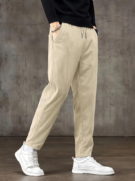 Mens Comfortable Corduroy Pants | Relaxed Fit Stretch Waist Trousers for Everyday Wear