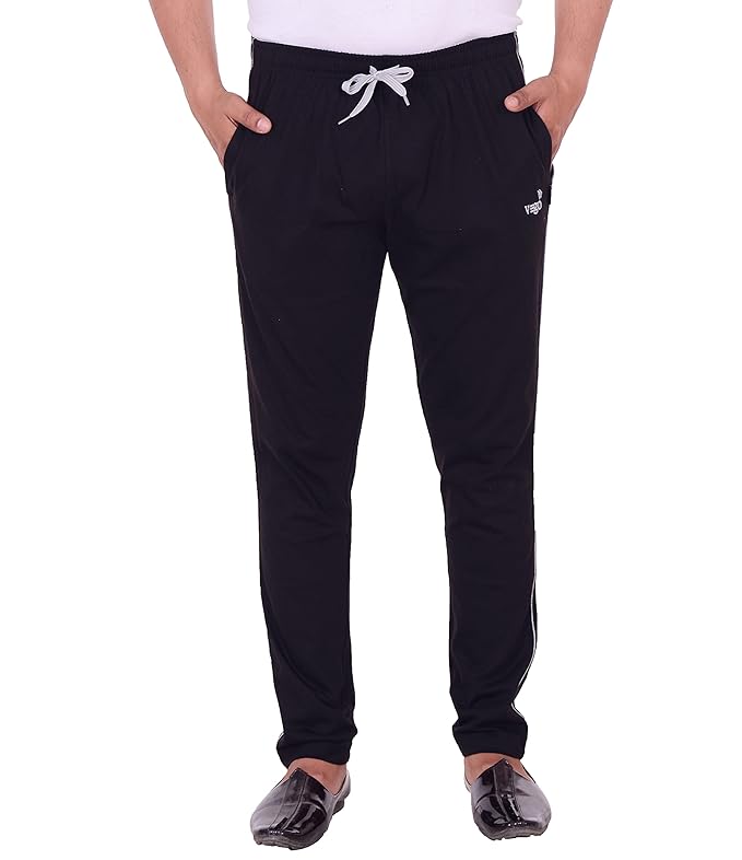 VEGO Mens Regular Fit Pure Cotton Black Plus Size Lower/Track Pants