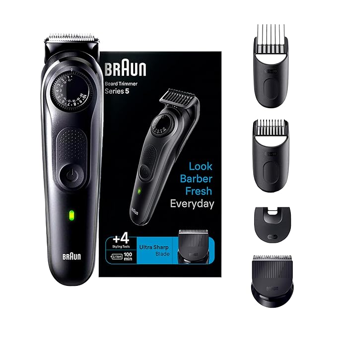 Braun BT5410 Beard Trimmer for Men, Lifetime Sharp Blades, 39 Length Settings, 100-Min Runtime, Waterproof, 5 Min Quick Charge, Precision Trimming Comb, German Engineering