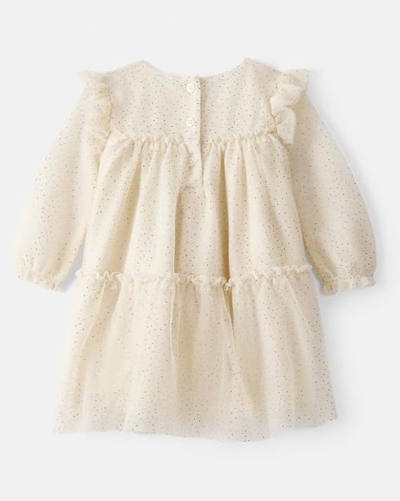 Carters Baby Girl Sparkle Polka Dot Tulle Full Sleeve Dress | Elegant Party Birthday Outfit.