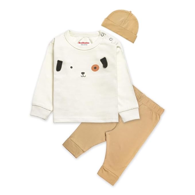 Real Basics Cotton Clothing Sets for Boys girls - Unisex Clothing sets Full Sleeve T-shirt Pant Cap.