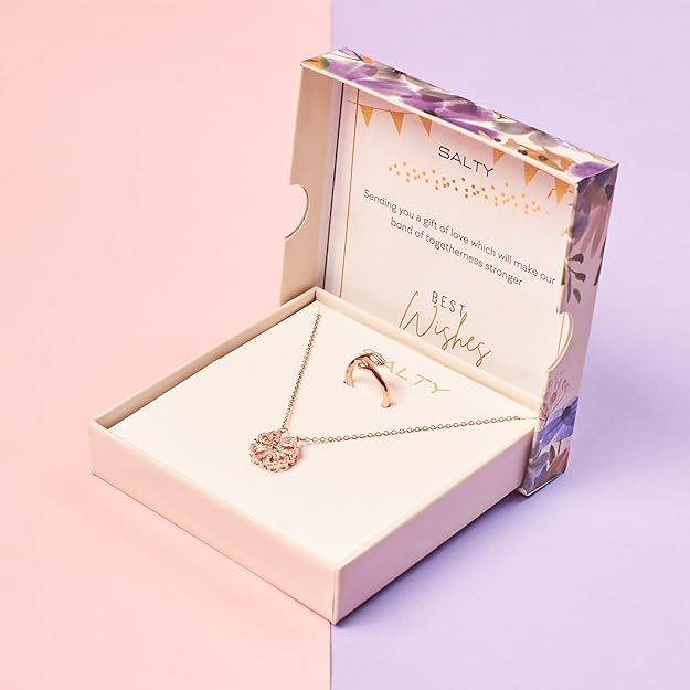 SALTY Anti Tarnish Fancy Loving Gift Box | Necklace, Earrings Bracelet Jewellery Set for Women | Latest Stylish Minimal Jewelry Sets | Modern Design Aesthetic Accessories | Ideal for Gifting | Gift for Diwali, Christmas, Marriage, Birthday