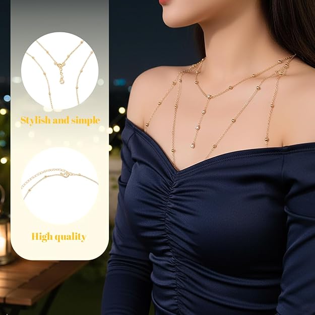 Body Chain for Women, Stylish Beach Accessories for Women, Sexy Body Jewellery for Woman, Silver Chain Woman, Adjustable Body Chains for Bikini and Lingerie