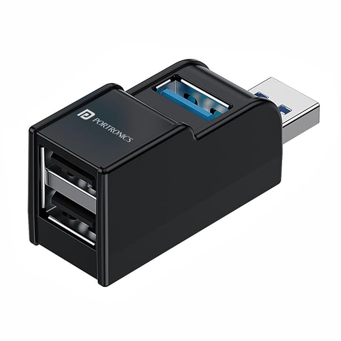 Portronics Mport 3A USB Hub Dock (3-in-1), Multiport Adapter with USB 3.0 2-Port USB 2.0, Upto 5 Gbps High Data Transfer Speed for PC, Laptop Mac (Black)
