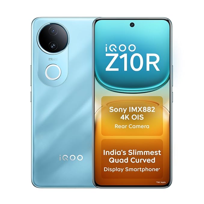 iQOO Z10R 5G (Aquamarine, 8GB RAM, 128GB Storage) | 32MP 4K Selfie Camera | Quad-Curved AMOLED Display | Dimensity 7400 Processor with 750K+ AnTuTu
