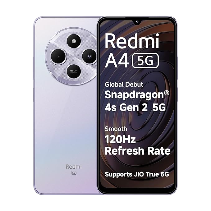 Redmi A4 5G (Sparkle Purple, 6GB RAM, 128GB Storage) | Global Debut SD 4s Gen 2 | Segment Largest 6.88in 120Hz | 50MP Dual Camera | 18W Fast Charging