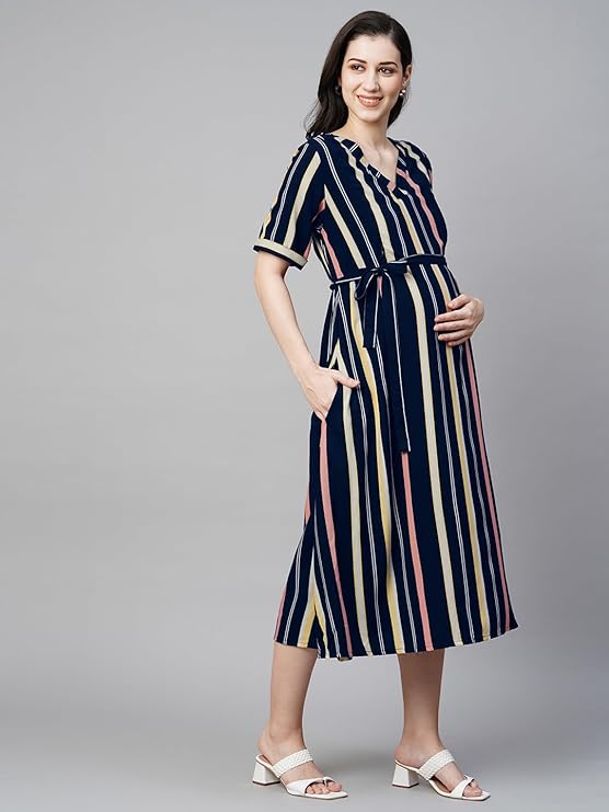 MomToBe Womens Fit and Flare Calf Length Dress