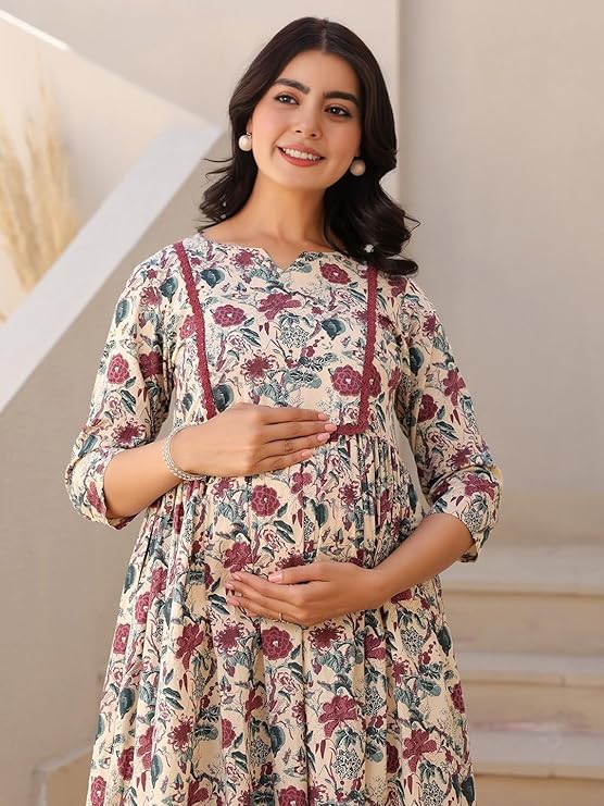 Womens Rayon Maternity Kurti/Pregnancy Kurti/Easy Breastfeeding Kurti/Western Kurti with Zippers for Nursing Pre and Post Pregnancy