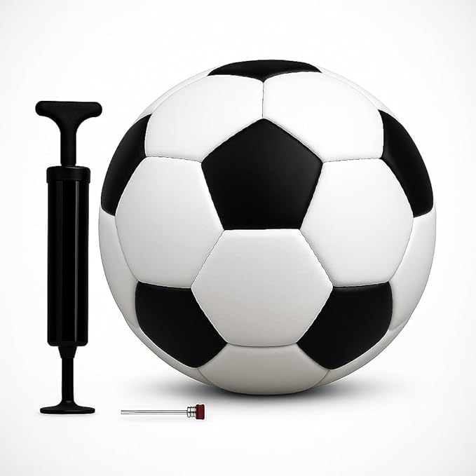 Black And White Football with Pump (Size-5, Soccer) Pack of 1 with pin