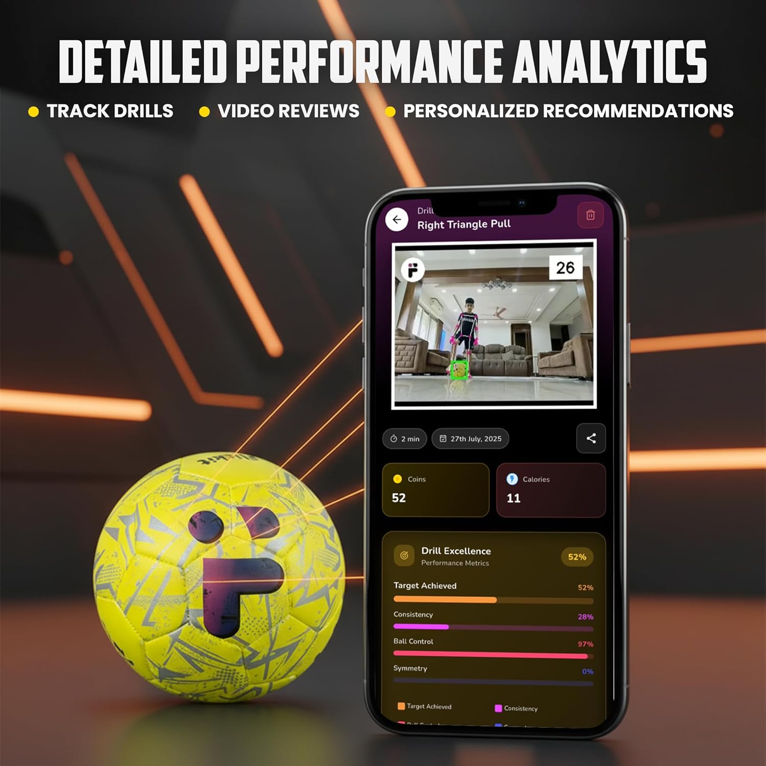 FLICKIT Smart Football Size 5 – AI-Powered Training Ball for Teens Adults (Ages 13+) | Durable Grained PU | Precision Stitching | App-Enabled Drill Tracking | Indoor Outdoor Grass Turf Use.