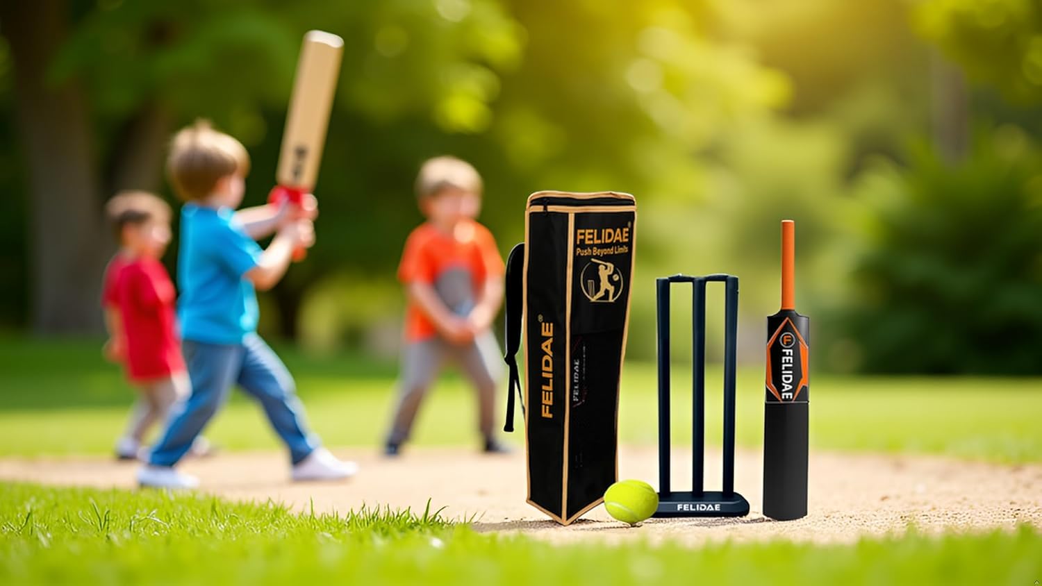 FELIDAE (Size – 3) Cricket Bat Set for Boys Age 6-10 | Size 3 Plastic Bat with Ball Wicket Set | Outdoor Cricket Kit for Children | Lightweight Bat and Ball for Garden, Beach, Backyard Play