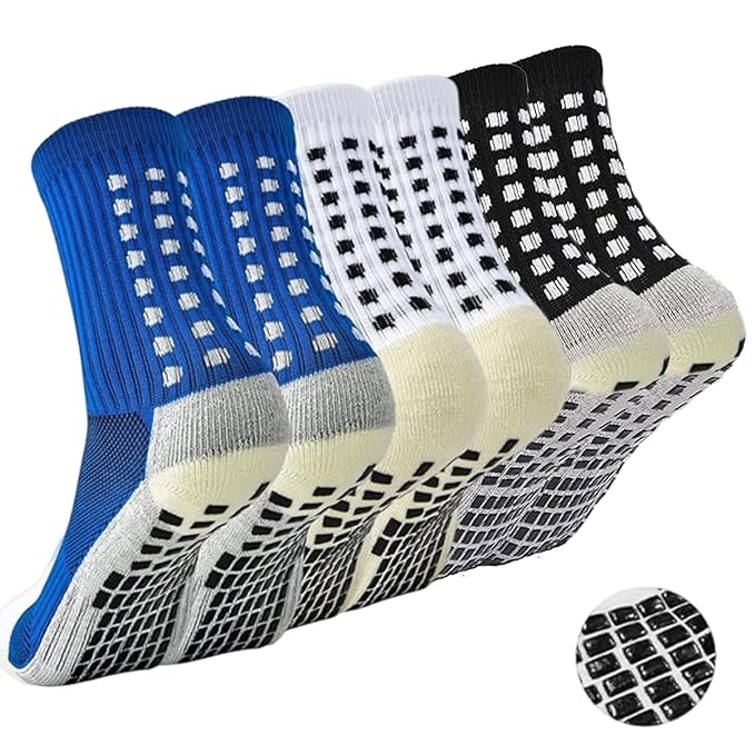 Football Socks, Grip Socks Football, Rubber Anti Slip and Thicken Football Socks for Men, for Badminton Soccer Running Gym Indoor Training (IN, Alpha, Free Size, 3pairs