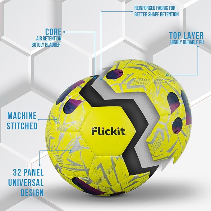 FLICKIT Smart Football Size 5 – AI-Powered Training Ball for Teens Adults (Ages 13+) | Durable Grained PU | Precision Stitching | App-Enabled Drill Tracking | Indoor Outdoor Grass Turf Use