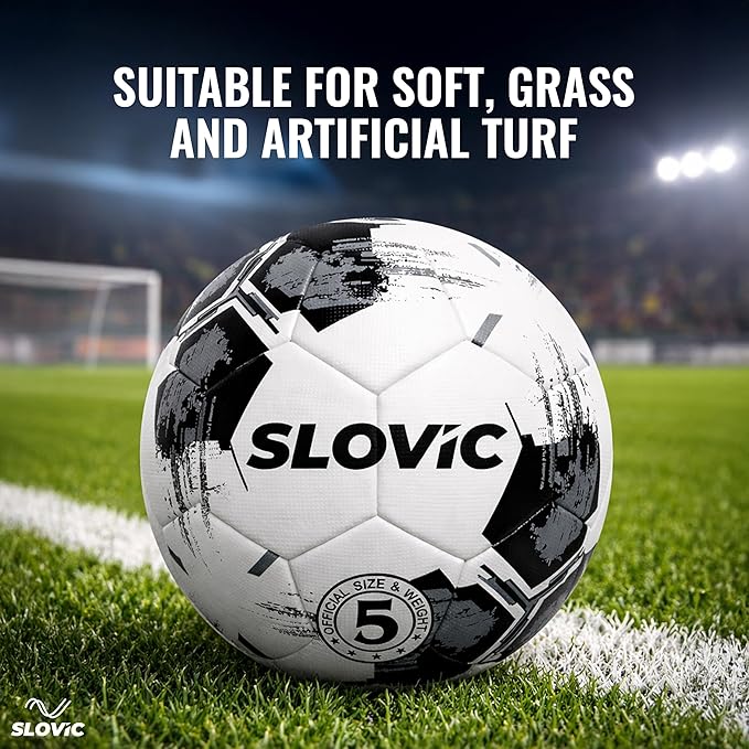 SLOVIC Rubber Professional Football [Size-5] | Hard Ground Foot-Ball | Ideal for Grass Ground Artificial Turf | Training Foot Ball | Soccer Ball | Footballs for Men Women, White