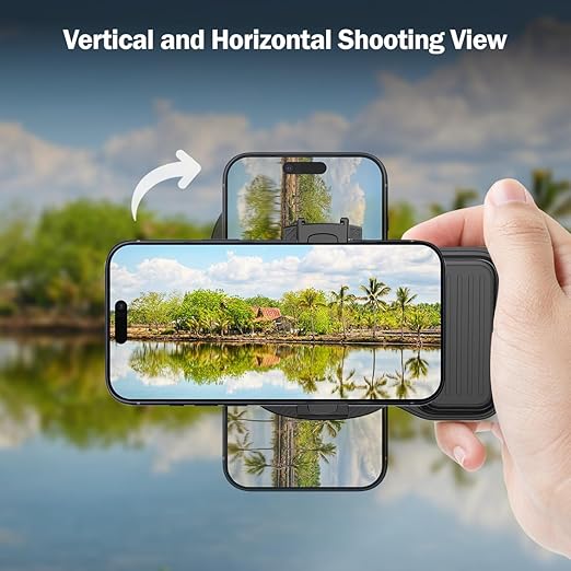 pTron MHR1 Phone Clip Camera Grip Handle w/Detachable BTv5.4 Remote Shutter, 55-90mm Clamping Range, Shoot Videos, Take Snaps, Stable Firm Grip, Compatible with iOS Android Devices (Black)