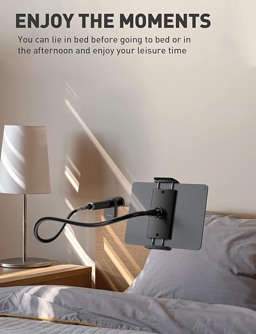 Sounce 360 Adjustable Mobile Phone Holder, Universal Phone Holder Clip Lazy Bracket Flexible Gooseneck Clamp Long Arms Mount for Mobile Tabletop Stand for Bedroom, Office, Home - Black