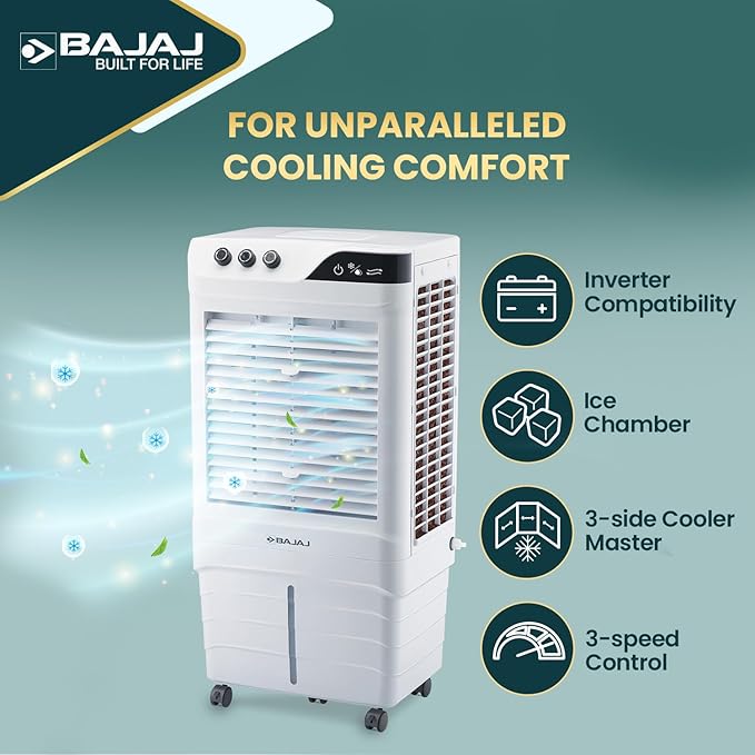 Bajaj DMH90 Neo 90L Desert Air Cooler | Powerful 90ft Air Throw for Large Rooms | Big Ice Chamber High-Speed Cooling | Inverter Compatible
