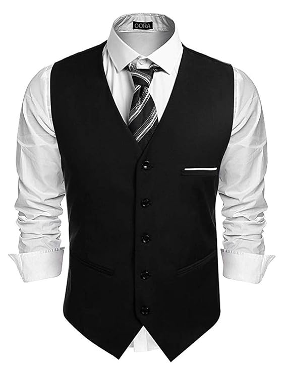 OORA Mens Viscose V-Shape Tuxedo Style Waist Coat Slim Fit Latest V Neck Half Slim Jacket Formal Casual Stylish Coat for Wedding Party Office Wear